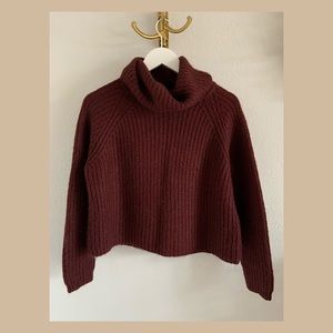 Zara Knit Wine Burgundy Wool Turtleneck Sweater